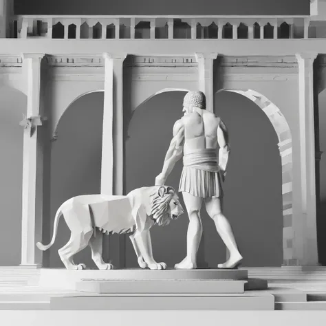 Roman slave fighting a lion in the colosseum