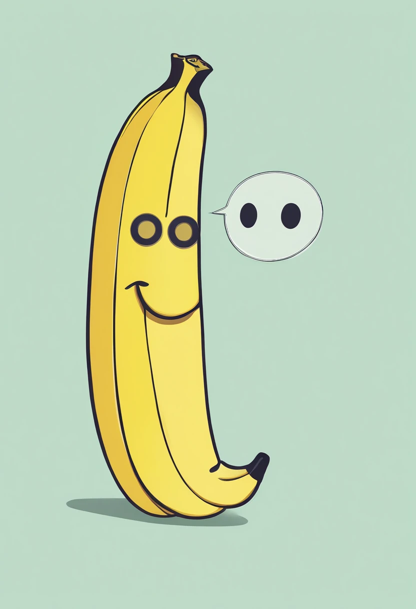 Banana with eyes, scar, sun, slight smile, solid color background, soft smooth lighting, with soft colors, cartoon, black outline, intricate details, illustration minimalism, vector, pastel colors, straight on view, apparent bulkiness