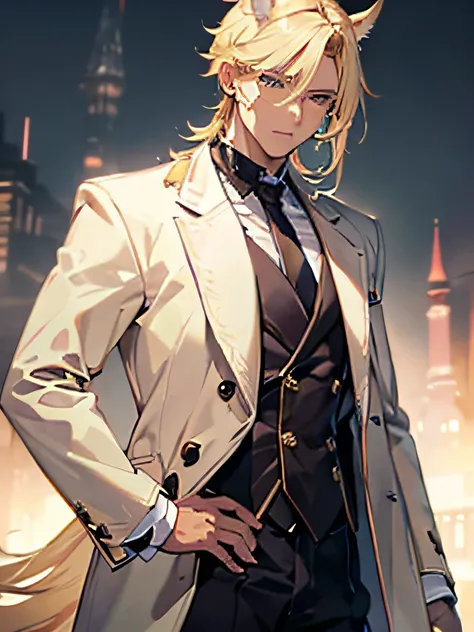 male people，blond hairbl， 8K, Super detail，Masterpiece，beast ear，Beast tail