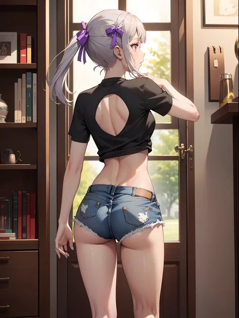 (((masterpiece, best quality, highres))),((1 girl, solo, solo girl, 1 figure, solo figure)) beautiful noelle_silva, long hair, (hair ribbons, purple colored hair ribbons), (white hair, silver hair), twin tails, pig tails, bangs, silver hair, purple eyes, (...