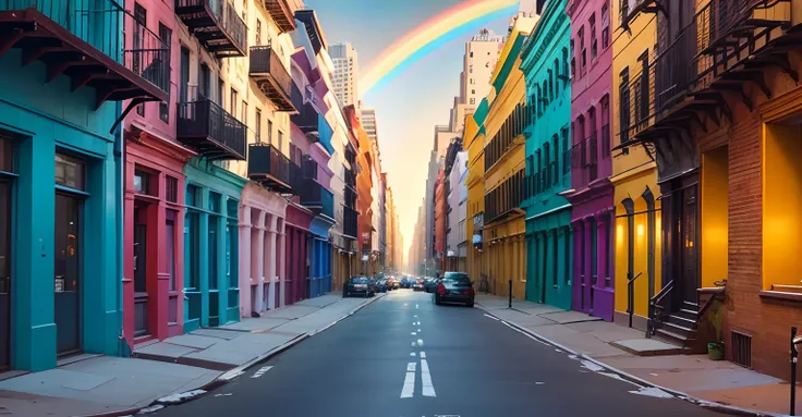 New York City Painted Buildings in Different Colors Rainbow Landscape