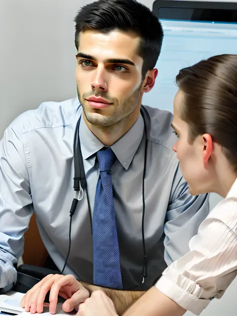 a young programmer with a secretary next to him