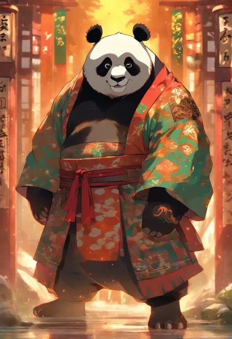 panda, guerreiro, Standing, sozinho, serio, Num templo, Sumo Pose, Estilo deslumbrante