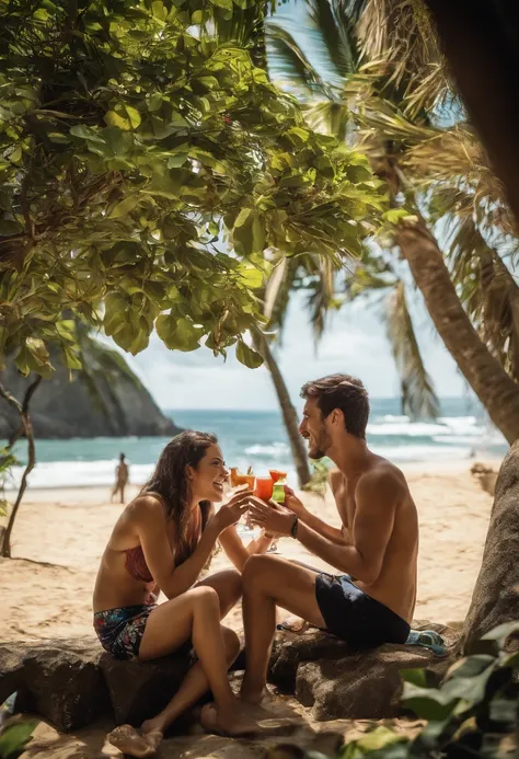 Descreva um casal adolescente loiro, ele com cabelos curtos e ela com cabelos longos, explorando o Rio de Janeiro juntos. They decide to visit the Botanical Garden, Walking hand in hand along the wooded trails. While admiring the beautiful exotic flowers a...