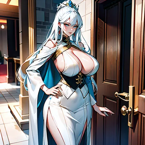 Meet her outside the door of the cultivation hall，She has a cold and elegant appearance，One royal sister，White clothes and white hair，Tall flesh，Sexy and hot，Plump breasts stand up，gigantic cleavage breasts，Large areas of milk meat are exposed，Attractive，a...