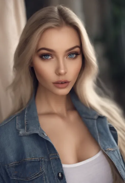 arafed woman fully , sexy girl with blue eyes, ultra realistic, meticulously detailed, portrait sophie mudd, blonde hair and large eyes, selfie of a young woman, club eyes, violet myers, without makeup, natural makeup, looking directly at the camera, face ...