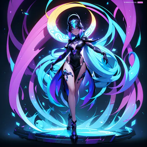 Masterpiece, Beautiful psychedelic world, Ganoderma lucidum loves black light painting，Geometric patterns，full bodyesbian，human - shaped，Female pervert，full body concept