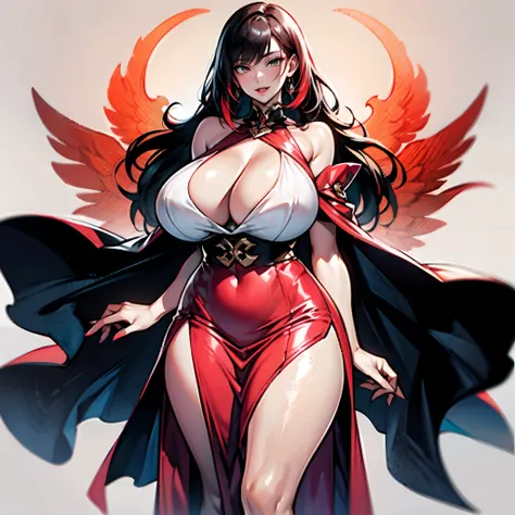 Meet her at the foot of the mountain，She has a coquettish face，One royal sister，Pure red phoenix patterned clothes，Long red hair，High meat，Sexy and hot，Plump breasts stand up，gigantic cleavage breasts，Large areas of milk meat are exposed，Attractive，a pair ...