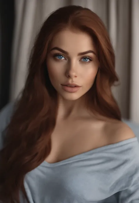 arafed woman fully , sexy girl with blue eyes, ultra realistic, meticulously detailed, portrait sophie mudd, red hair and large eyes, selfie of a young woman, bedroom eyes, violet myers, without makeup, natural makeup, looking directly at the camera, face ...