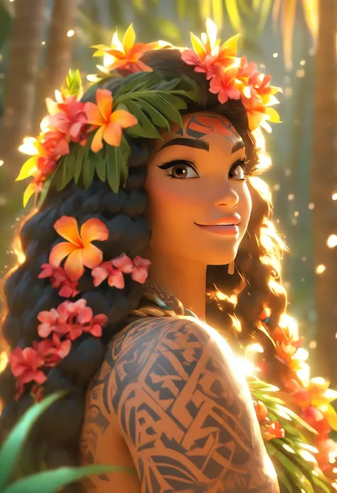 (((Hawaiian woman))) best quality, ultra-high resolution, 4K detailed CG, master piece, Brunette woman, aboriginal, beach, forest, Hawaiian clothing, hawaii, Maori mythology, ((maori tattoos)), Image Style Maori, aesthetic, screen-centered