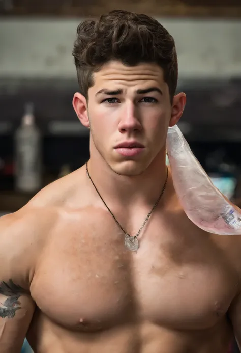 nick jonas shirtless with condom in mouth