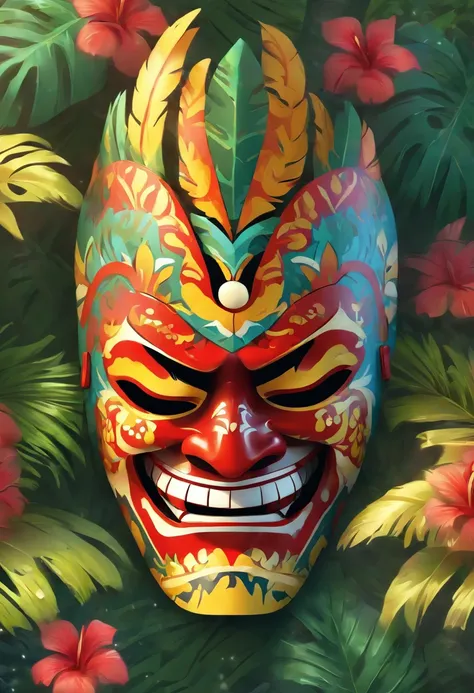 (((Hawaiian Mask))) best quality, ultra-high resolution, 4K detailed CG, masterpiece, man, Hawaiian ritual,Hawaiian totem, dark weather, Hawaiian clothing, Hawaii, Maori tattoos, Maori mythology, ((totem Maori)), Maori image style, aesthetic, screen-center...