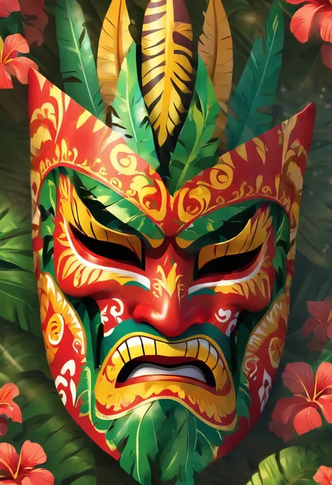 (((Hawaiian Mask))) best quality, ultra-high resolution, 4K detailed CG, masterpiece, man, Hawaiian ritual,Hawaiian totem, dark weather, Hawaiian clothing, Hawaii, Maori tattoos, Maori mythology, ((totem Maori)), Maori image style, aesthetic, screen-center...