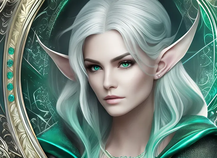 silver hair female high warlock elfin ears emerald eyes high cheekbone strong expression --auto --s2