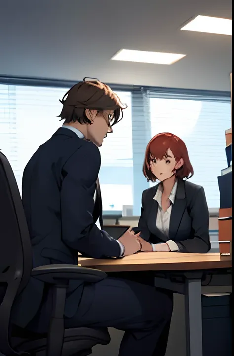 2 people in the image mysterious woman in the office with the detective