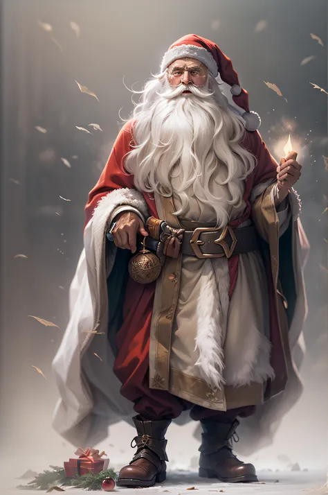 santa clause old man stand, fantasy, medioeval,  white backbround