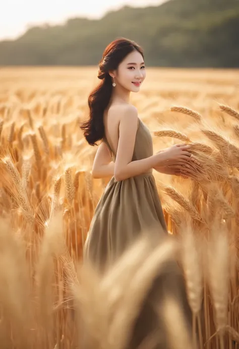 Korean woman, (Masterpiece, Beautiful people, Contaminated smile), Virtual Youku, Farm work in the countryside, (are present (Cut the wheat: 1.4)), fertilize, Weeding, plain face, No makeup, Country Girl, pony tails, Detailed skin texture, Detailed cloth t...