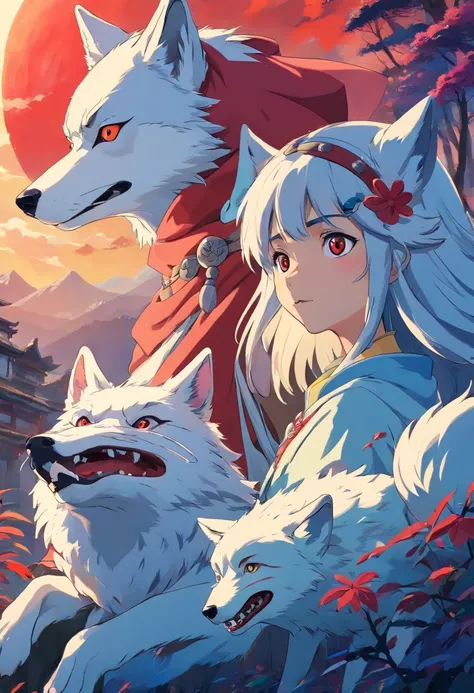 Prinzessin Mononoke mit Wolf und Maske