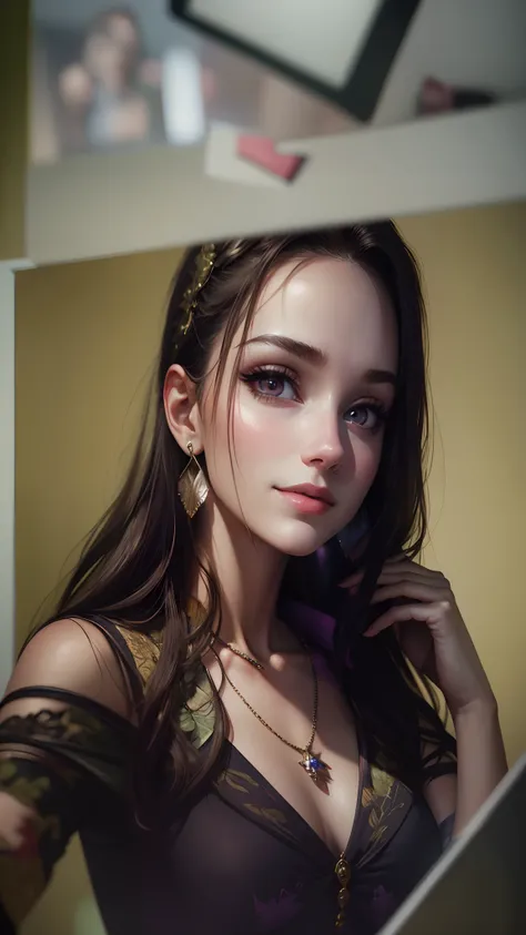 best quality, masterpiece, ultra high res, photorealistic, 1girl, offshoulder, face portrait of 1girl, light long hair, wearing a secretary suit, in an office, (slightly smiling), closeup, (makeup), earring, necklace, detailed eyes, limbal ring, (masterpie...