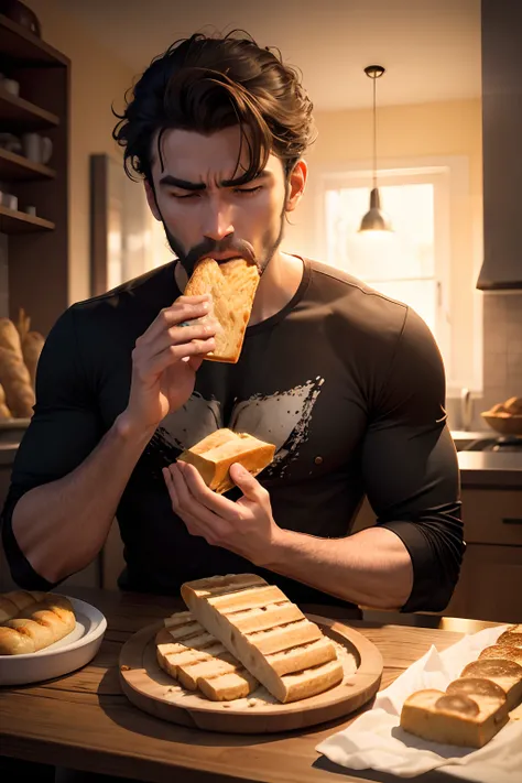 man eating bread with mosquito lava filling