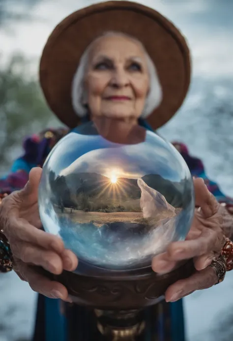 Elderly Psychic With Crystal Ball With Crystal Ball Looking Ahead