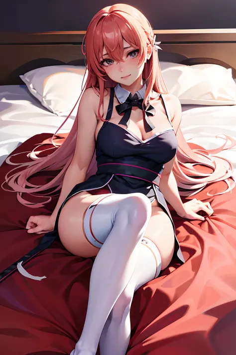 Food Wars Erina Nakiri ,Hyperrealistisches 1Girl Hochdetailliertes Gesicht, Niedliches Gesicht 4K ,lila Haare, Black Lence stockings Legs and feet auf dem Bett sitzend