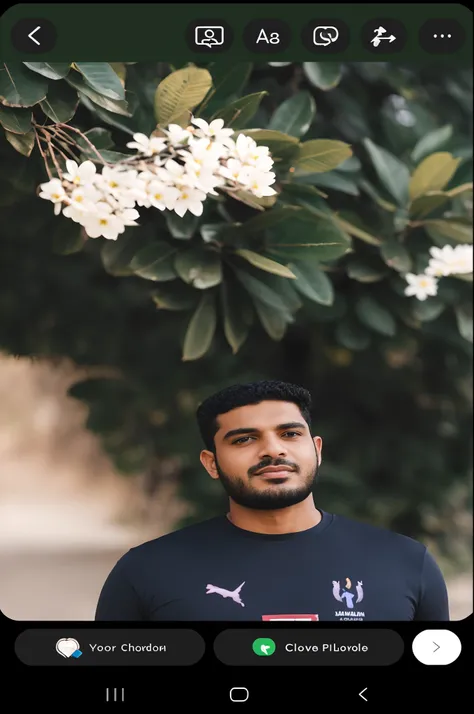 a close up of a man standing in front of a tree with flowers, jayison devadas, amidst nature, mohamed chahin, portait photo profile picture, in front of a forest background, portrait shot 8 k, mid shot portrait, riyahd cassiem, portait image, photo taken w...