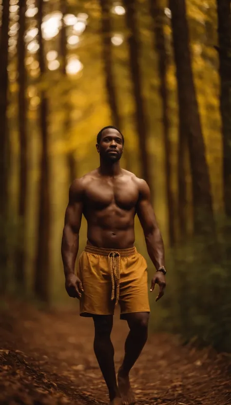 black man, golden forest, no shirt, true self