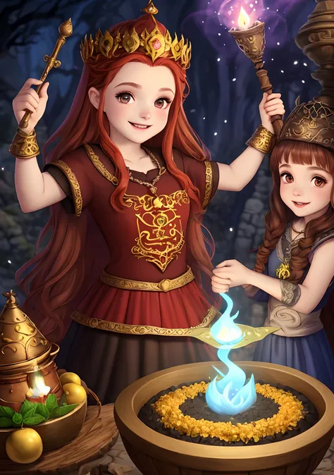 Bruxinha malvada.olhos arroxeados .roupa de bruxas. Chapeu de bruxas 
Ruiva .sardas. Magical Vassouriha. CAULDRON. Mata mal assombrada 
Sem chifres.Disney prompt kids template.