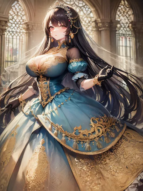 ((anime artstyle)),(Masterpiece),(Best Quality), (Super Detail),((Very Delicate and Beautiful)),cinematic lighting,1 girl,((full body portrait)),((standing in garden)),((solo)),(((1 fairytale princess in gorgeous embroidery and jeweled extremely gorgeous r...