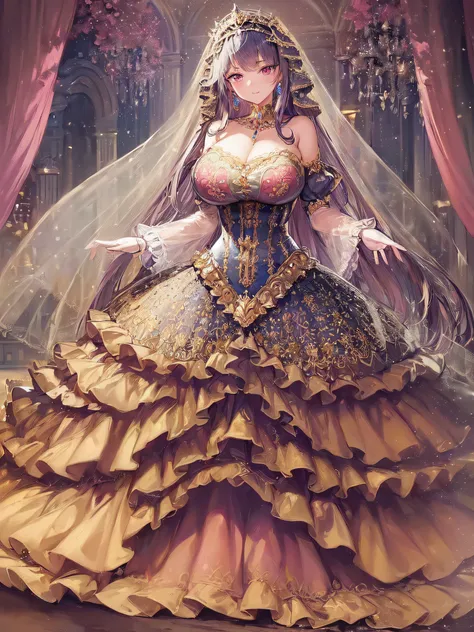 ((anime artstyle)),(Masterpiece),(Best Quality), (Super Detail),((Very Delicate and Beautiful)),cinematic lighting,1 girl,((full body portrait)),((standing in garden)),((solo)),(((1 fairytale princess in gorgeous embroidery and jeweled extremely gorgeous r...