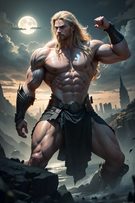 Thor fighting pose, details modern clothing, HDR, UHD, 64K, highly detailed, professional photography , sketch style, ink scratches, sharp lines, trending on artstation, realistic engine, vivid colors , high resolution scanning, The camera details everythi...