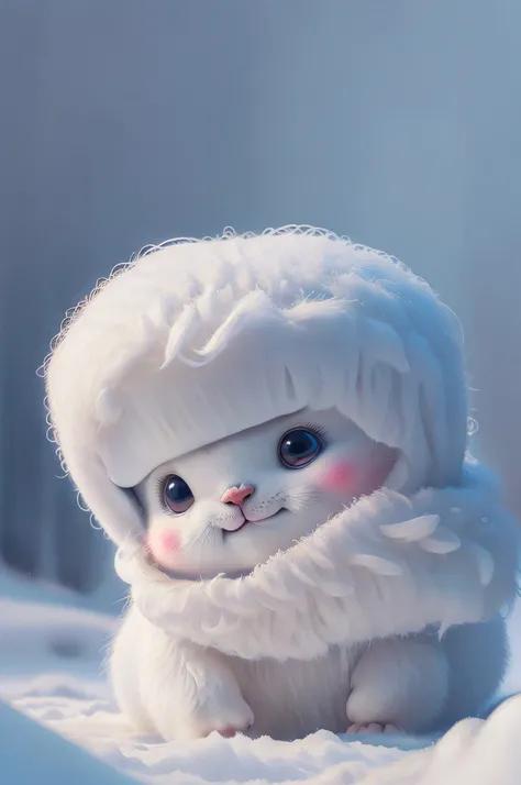 cute harp seal with fluffy fur wearing a snapback hat, lying flat down in snow, head and body covered in a pile of snow, snowing in the arctic, vivid colors, 3d render, bright lighting, vivid colors, grinning from ear to ear,