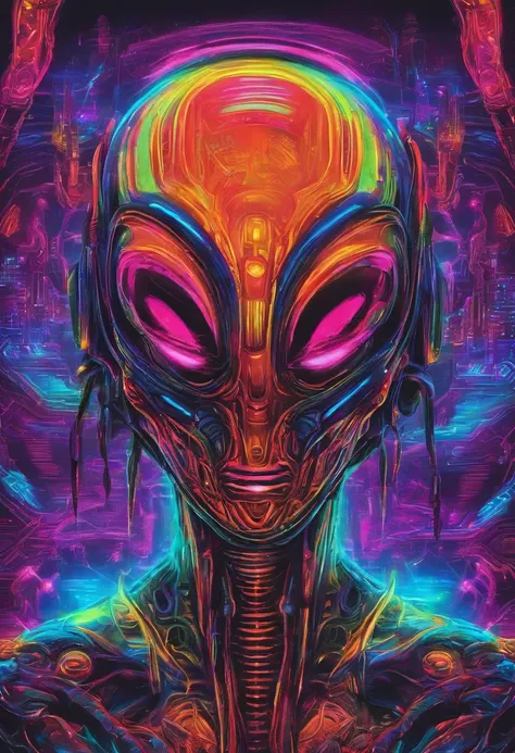 a masterpiece alien glowing iridicent  neon colors detailed