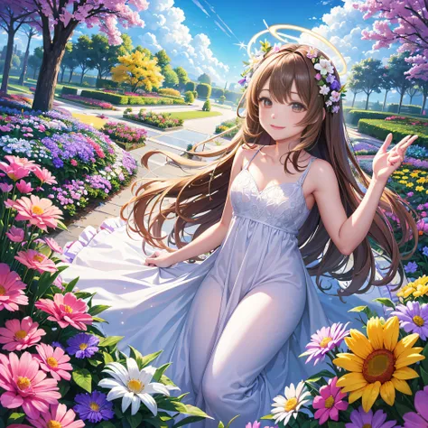 Heaven, Heaven, light, brilliance, Happiness, Bright smile, Glitter, Flowers, Flower Garden, Halo, Clouds --auto