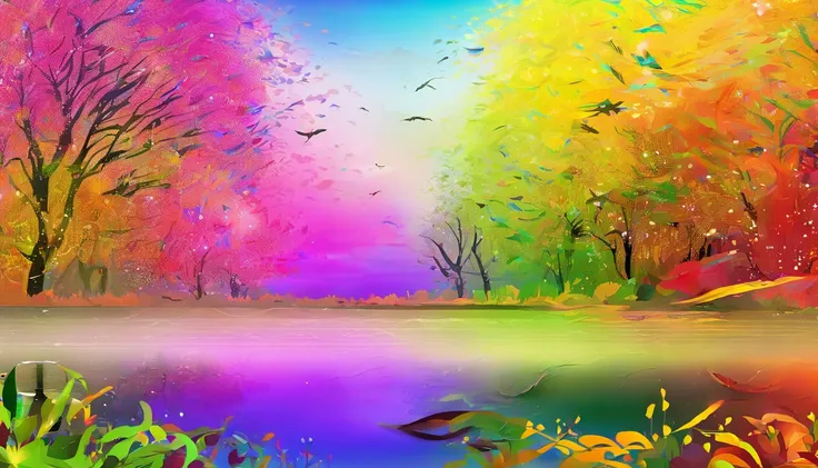 （（A rainbow appears in the sky after the rain）），baiyun, after rainny, rays of sunshine, refractions, Seven colors, Red, Orange, Yellow, Green, Blue, Violet, arc-shaped, A bridge to heaven, llight rays, dream magical, wanting, Calm lake, inverted image, The...