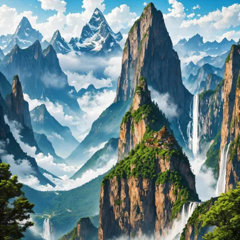 Super Giant Mountain AlpsAmazing View Amazing Nature Fantasy Huge Waterfall High Resolution Top Quality Masterpiece --auto