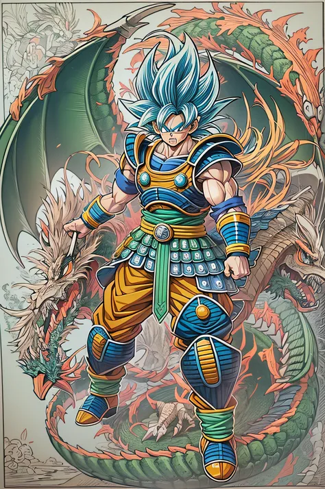 goku dragon ball character with blue pegasus armor from knight of the zodiacs