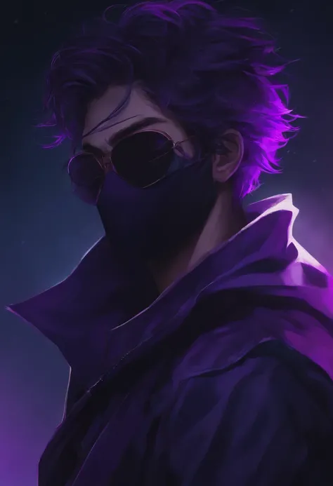 personagem masculino, jovem, cabelo roxo, Neon Purple Mask, naipe, anime, Escuro