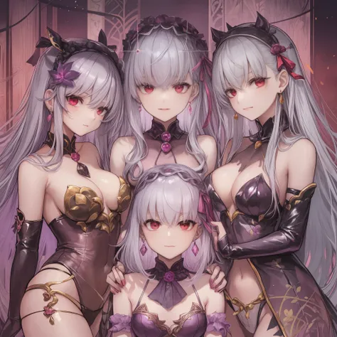 （（​masterpiece）），（（hightquality）），（（（hight resolution））），（（（（Harem of an unspecified number of girls with purplish-silver hair）））），（（（（（Image of radical Lily lesbian skinship intertwined with harem girls））））），（（（（（（（Hair color is only purplish silver hair）...