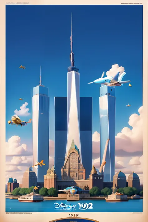 Disney poster, pixar, Ben Laden, 9/11, 2 towers, plane, New-York