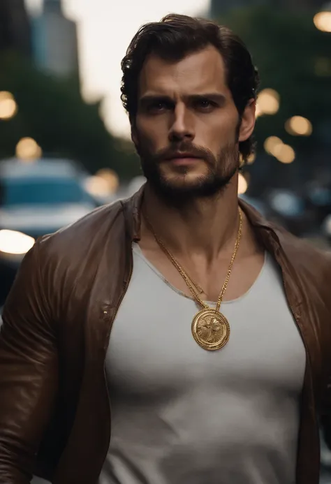 1man, five fingers, short hair, muscular, beard,shirtless, no shirt, hairy muscular chest, gold chain, necklace, open jeans, lamppost,(masterpiece, best quality, highres, ultra detailed ),tokyo (city), night, (driving a motorcycle on the street ) , looking...