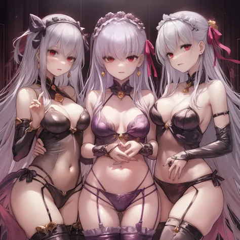 （（​masterpiece）），（（hightquality）），（（（hight resolution））），（（（（Harem of an unspecified number of girls with purplish-silver hair）））），（（（（（Image of radical Lily lesbian skinship intertwined with harem girls））））），（（（（（（（Hair color is only purplish silver hair）...