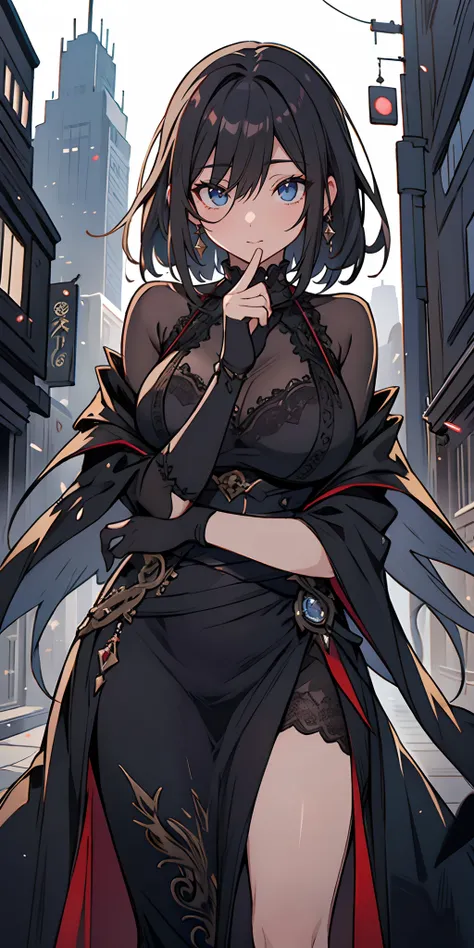 a chic goth fashionista, alluring darkness draped in elegant obsidian attire, lace and leather, intricate jewelry, smoky eyeliner, wandering the neon-lit streets of Shinjuku, enigmatic aura, commanding attention, urban nightscapes as her backdrop, best qua...