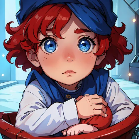 Newborn Boy. Blue Eyes. Red Curly Hair. Baby. Alone