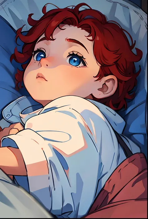 Newborn Boy. Blue Eyes. Red Curly Hair. Baby. Alone