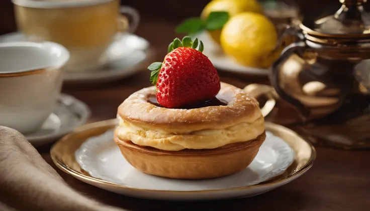 (masterpiece), stunning hyper-realistic photography, top angle, extremely detailed portrait Ultra-realistic color photographic portrait taken by professional photographer of a beautiful French patisserie table in a beautiful porcelain dishes set, chocolate...