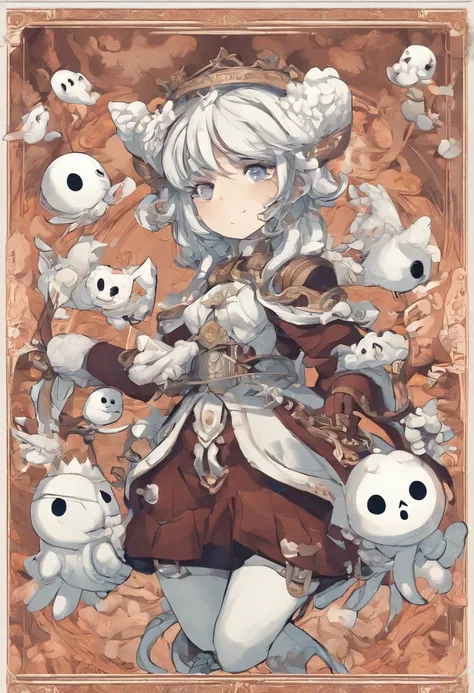 There is a cartoon character holding a group of ghosts, concept art by Kanbun Master, pixiv contest winner, Furry art, Detailed fanart, official fanart, [ Character design ], lovely art style, danbooru and artstation, Cute detailed digital art, 🍁 Cute, wis...