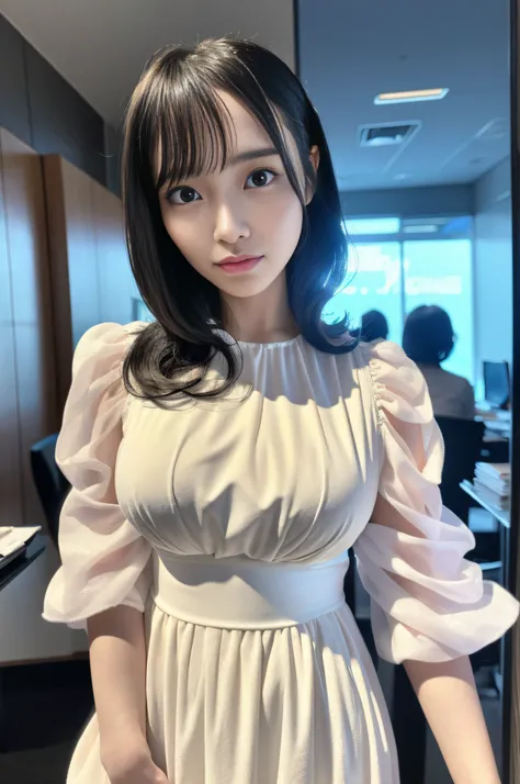 Woman with large breasts, long hair realistic, Japanese Idol, vivid image, masterpiece, (best quality: 1.2), ultra-detailed, realistic, high definition, high quality, cinematic light, ray tracing, ultra high res, UHD, (photorealistic: 1.5), Feather fabric ...