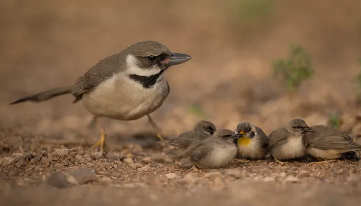 Many Sicalis flaveola eating on the ground with other small birds just like them